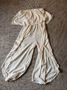 audrey Cream Elastic-Waist strapless jumpsuit